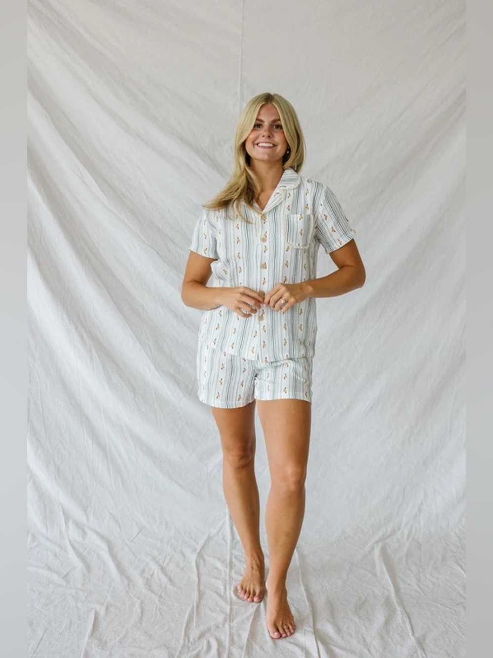 Lates by Kate Bamboo Gauze Women’s Short Sleeve Pajama Set - Light Blue Stripe